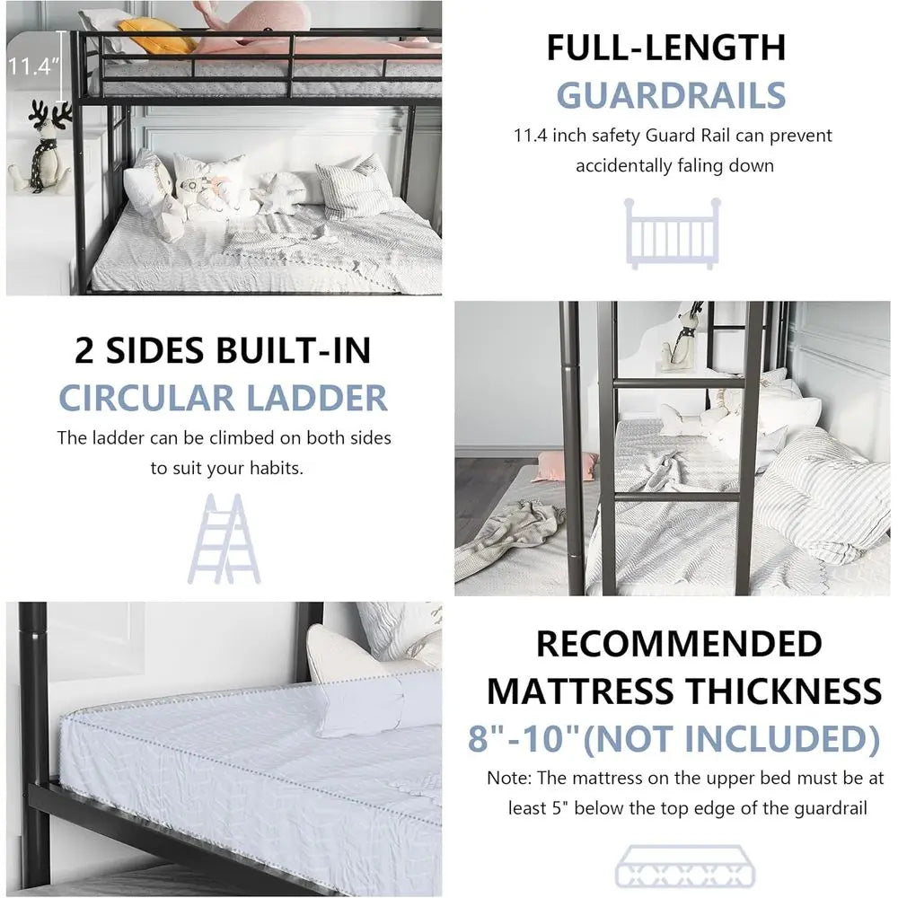 Space Saving Metal Twin Over Twin Bunk Bed With Guard