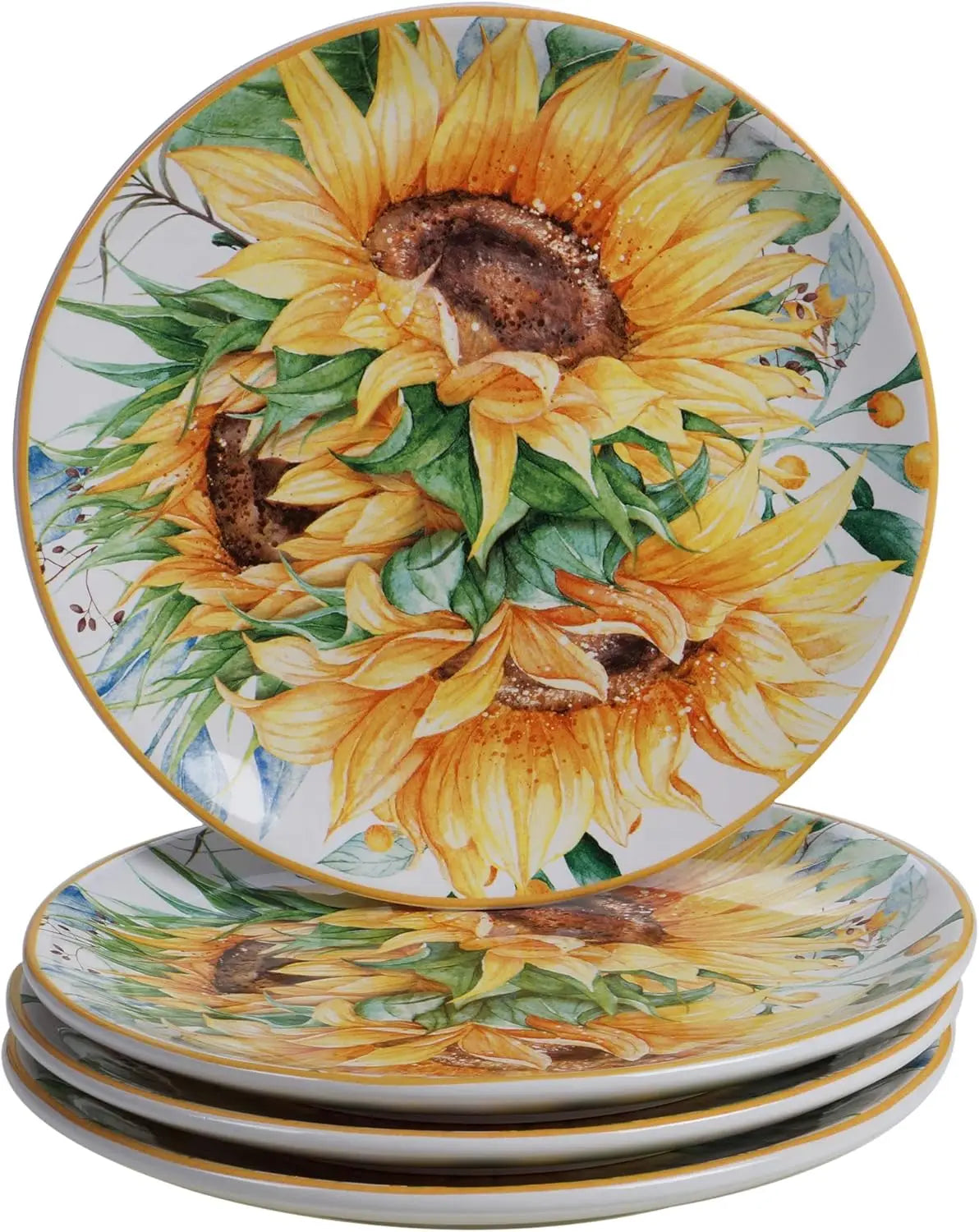 Sunflower Fields Ceramic Dinnerware Set Service For Four