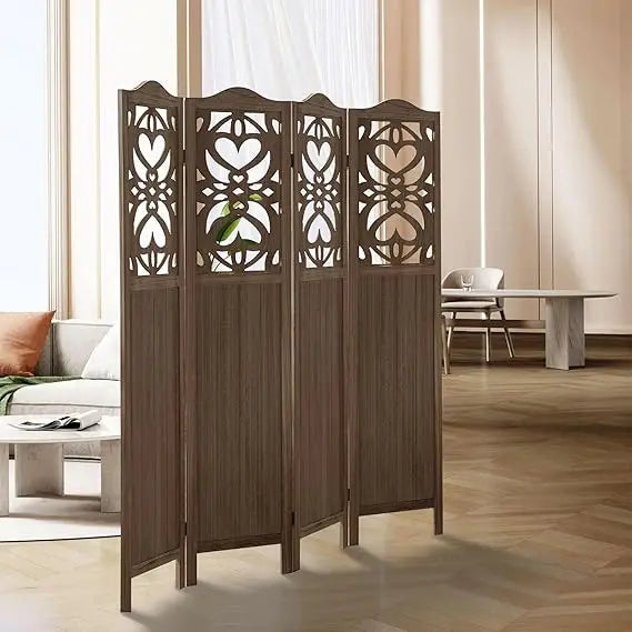Wood Freestanding Room Divider Carved Folding Privacy