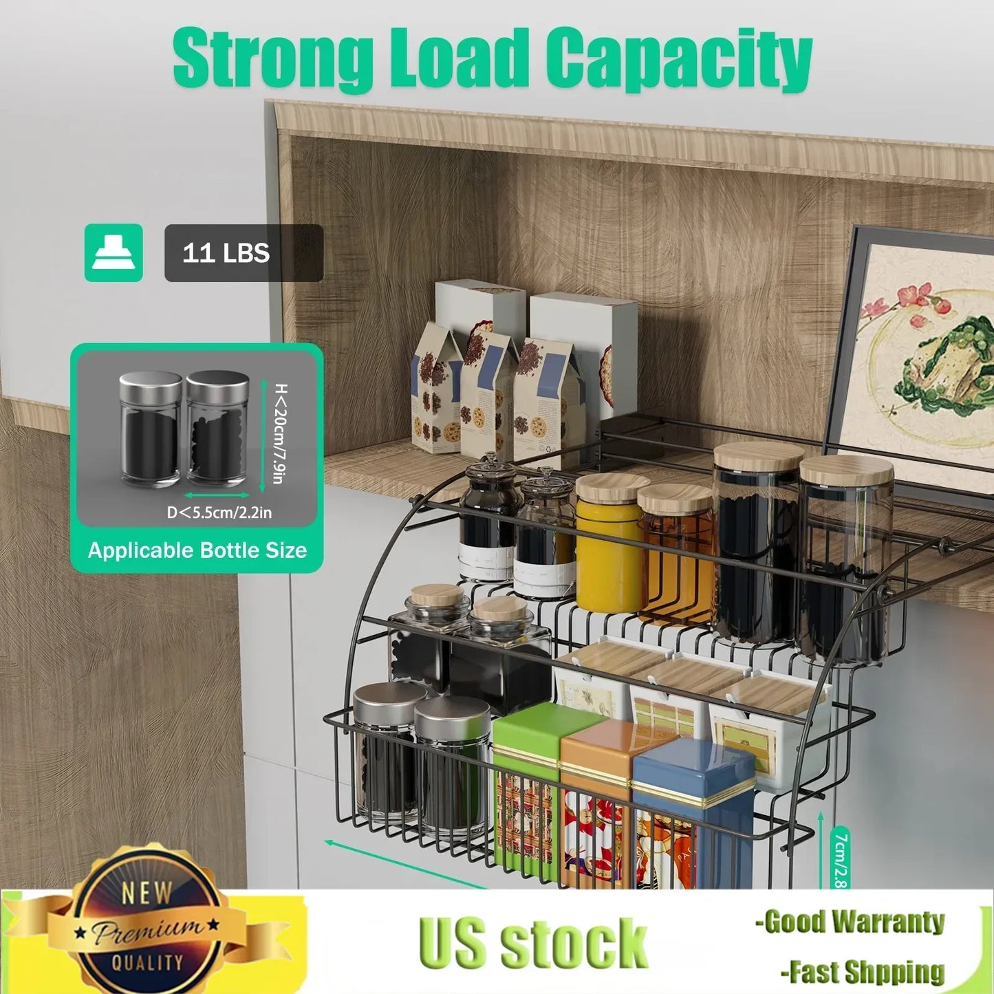 Bymaocar 3 Tier Office Kitchen Spice Rack Telescopic