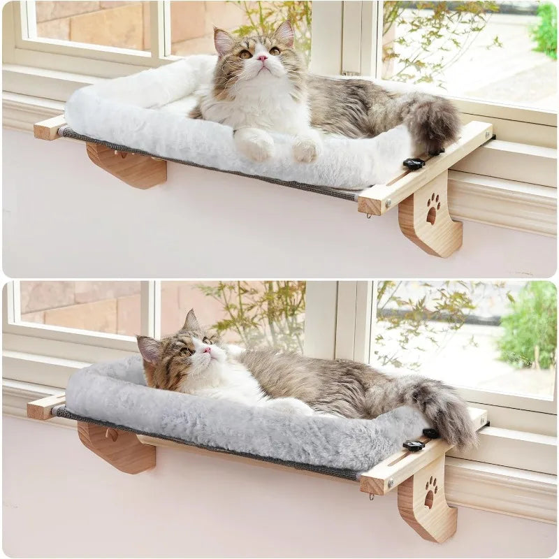 Cat Window Sill Perch Hammock With Cushion Bed Cover Wood and Metal Frame For Large Cats