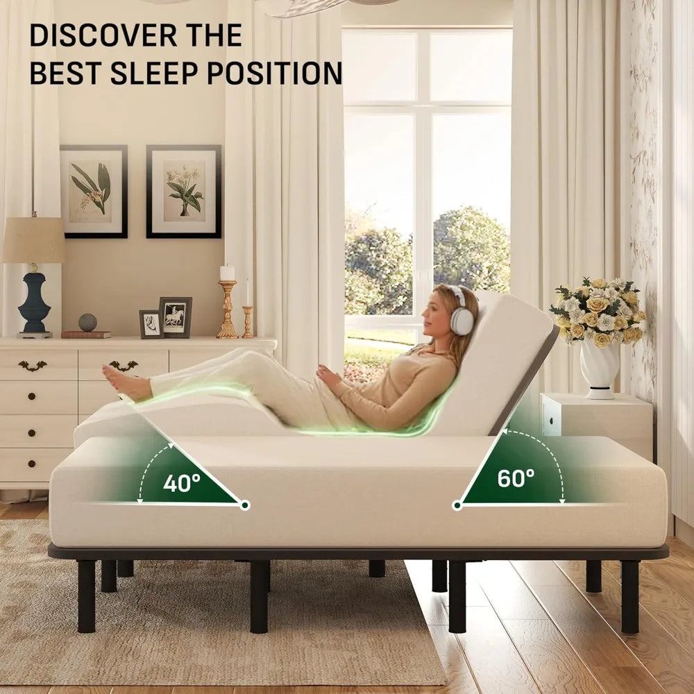 ZHUOTING Adjustable Bed Frame With Memory Foam Mattress And Incline
