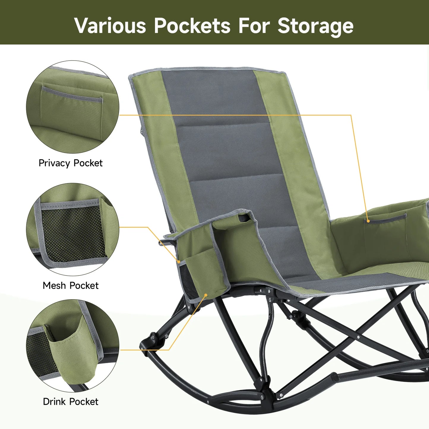 Rocking Camping Chair For Adults With Foot Rest Foldable
