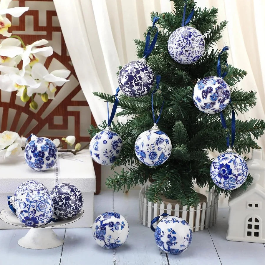 12-Piece Chinoiserie Christmas Ornaments With Premium Ribbon For Tree Decorations