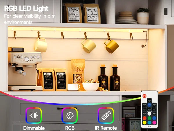 ONBRILL Pantry Cabinet With LED Light And Outlet Kitchen Storage