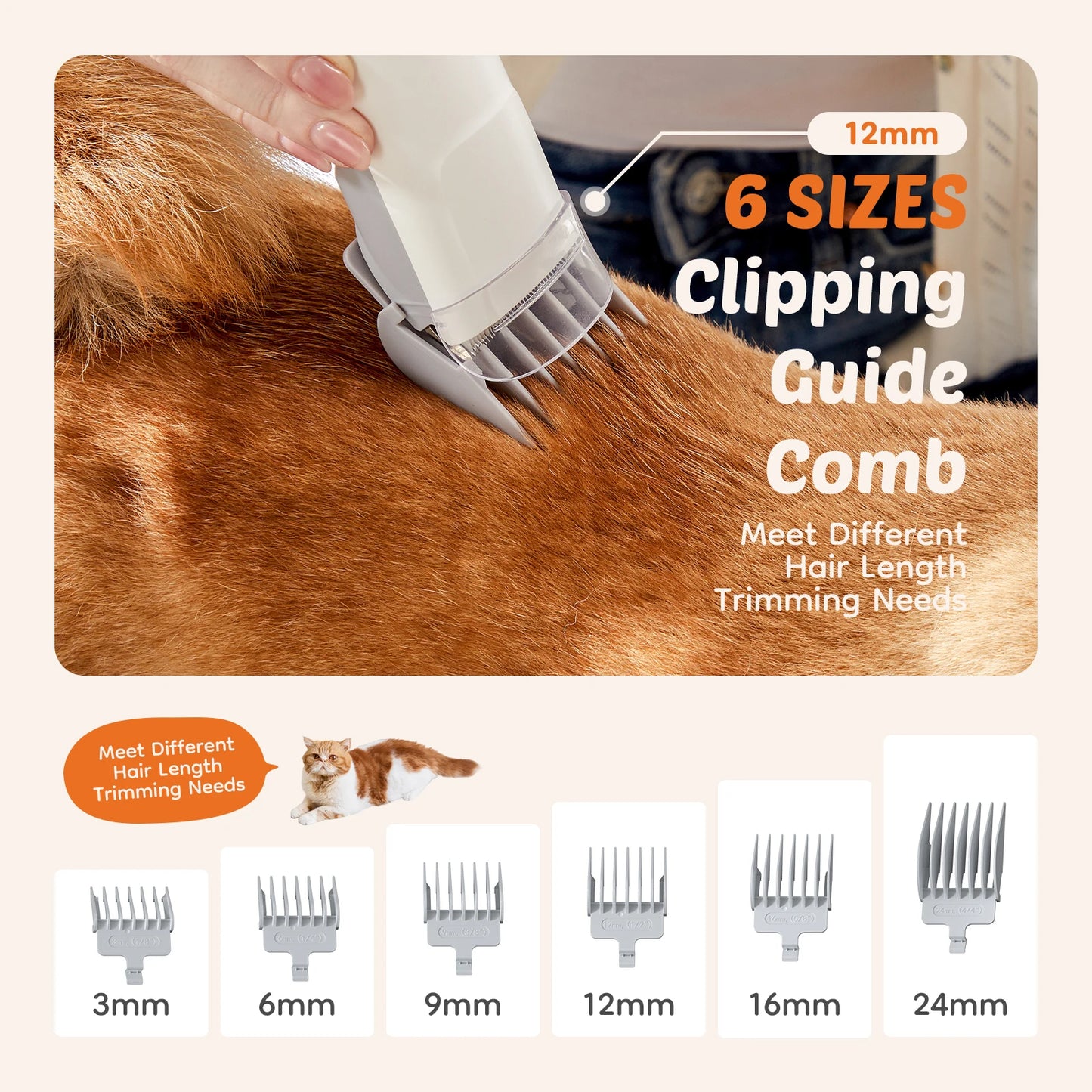 Pet Grooming Vacuum Kit With Cordless Low Noise Clippers For Cats