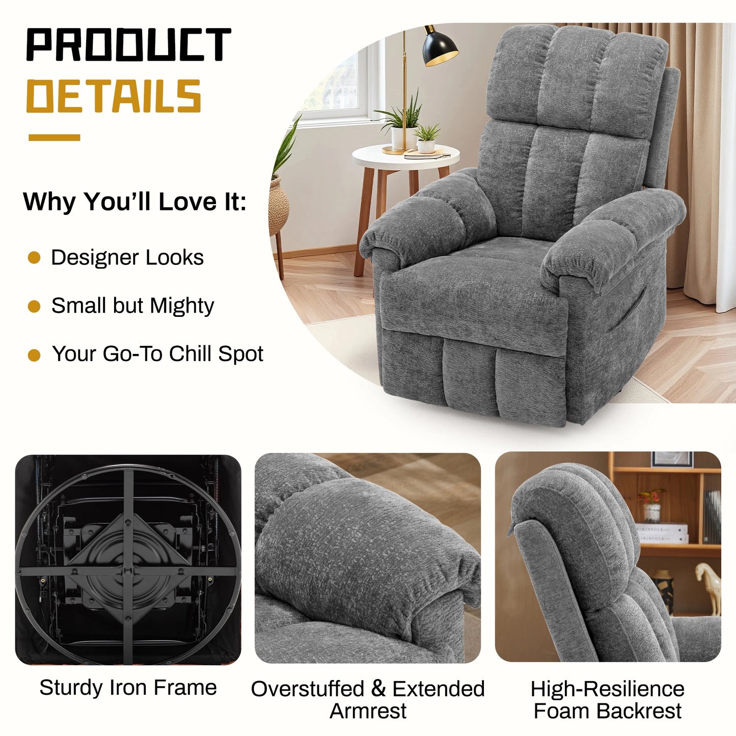 Korser Swivel Rocker Recliner Chair With Side Pockets
