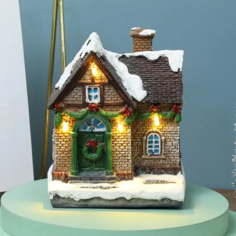 Christmas LED Light House Resin Miniature Village Ornaments
