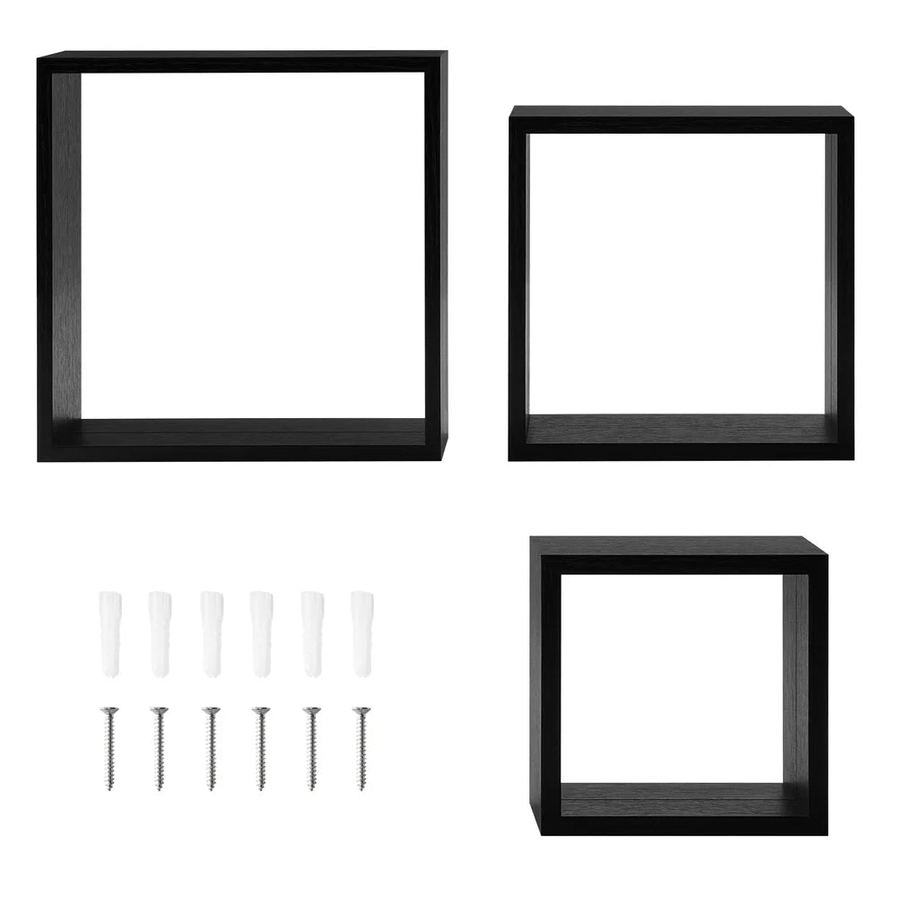 Modern Wood Cube Shelf Set 3 Piece Floating Storage Home