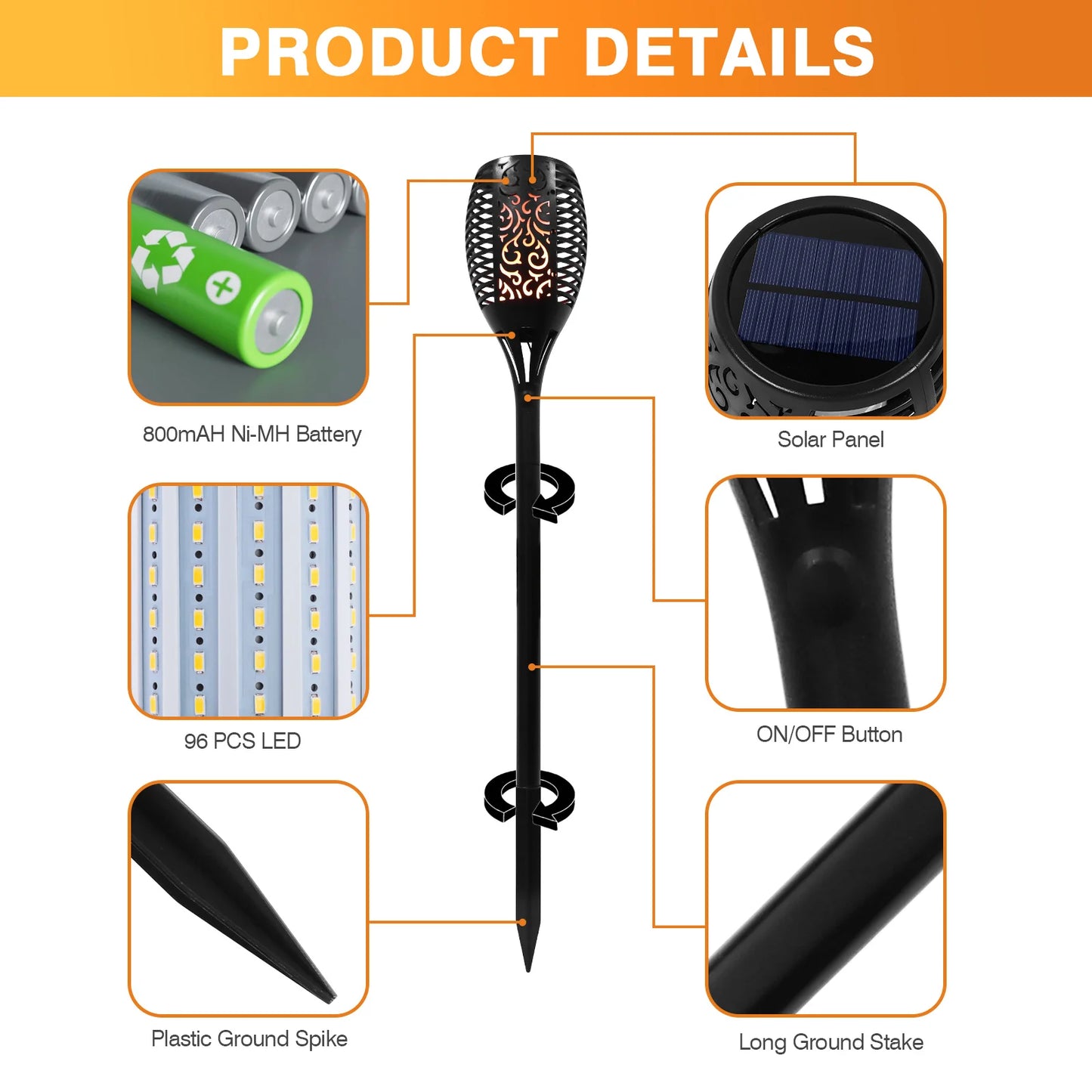 Solar Flame Torch Lights Outdoor LED Landscape Garden Pathway Waterproof