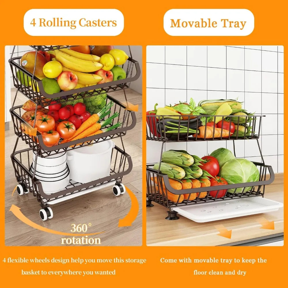 4 Tier Stackable Metal Wire Fruit and Vegetable Storage Basket