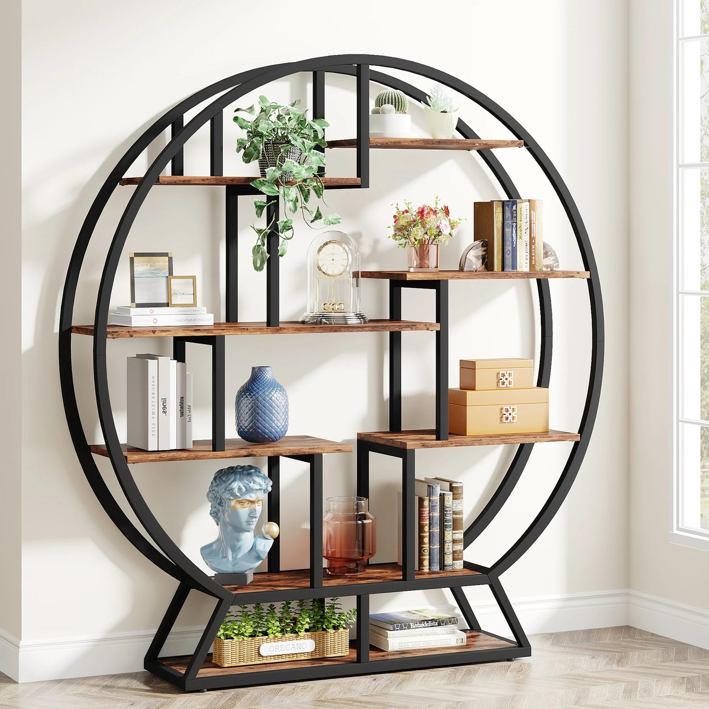 Tribesigns Five Tier Iron Wood Bookcase Etagere For Living Room