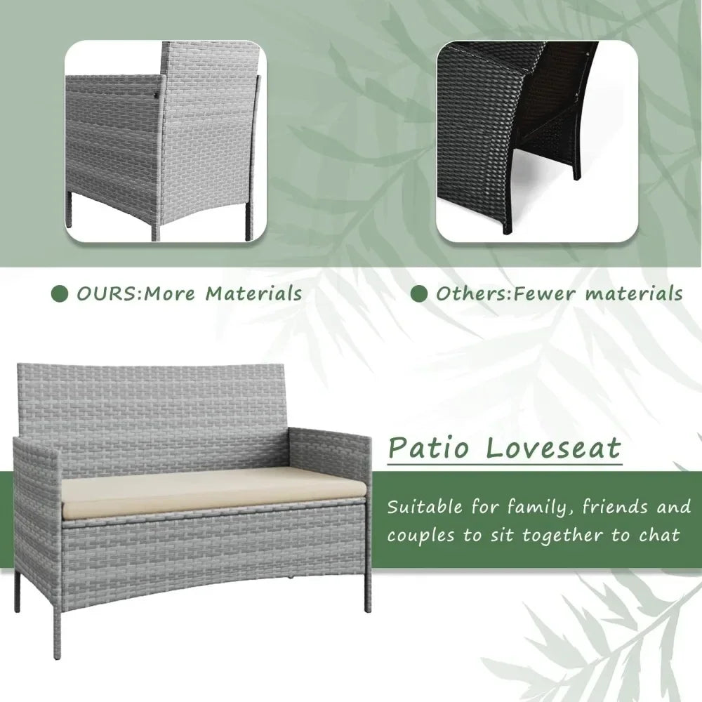 Outdoor Wicker Rattan 4-Piece Conversation Set For Patio
