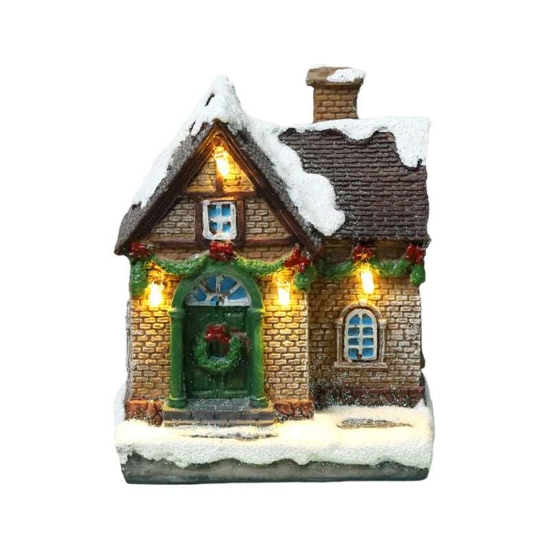 Christmas LED Light House Resin Miniature Village Ornaments