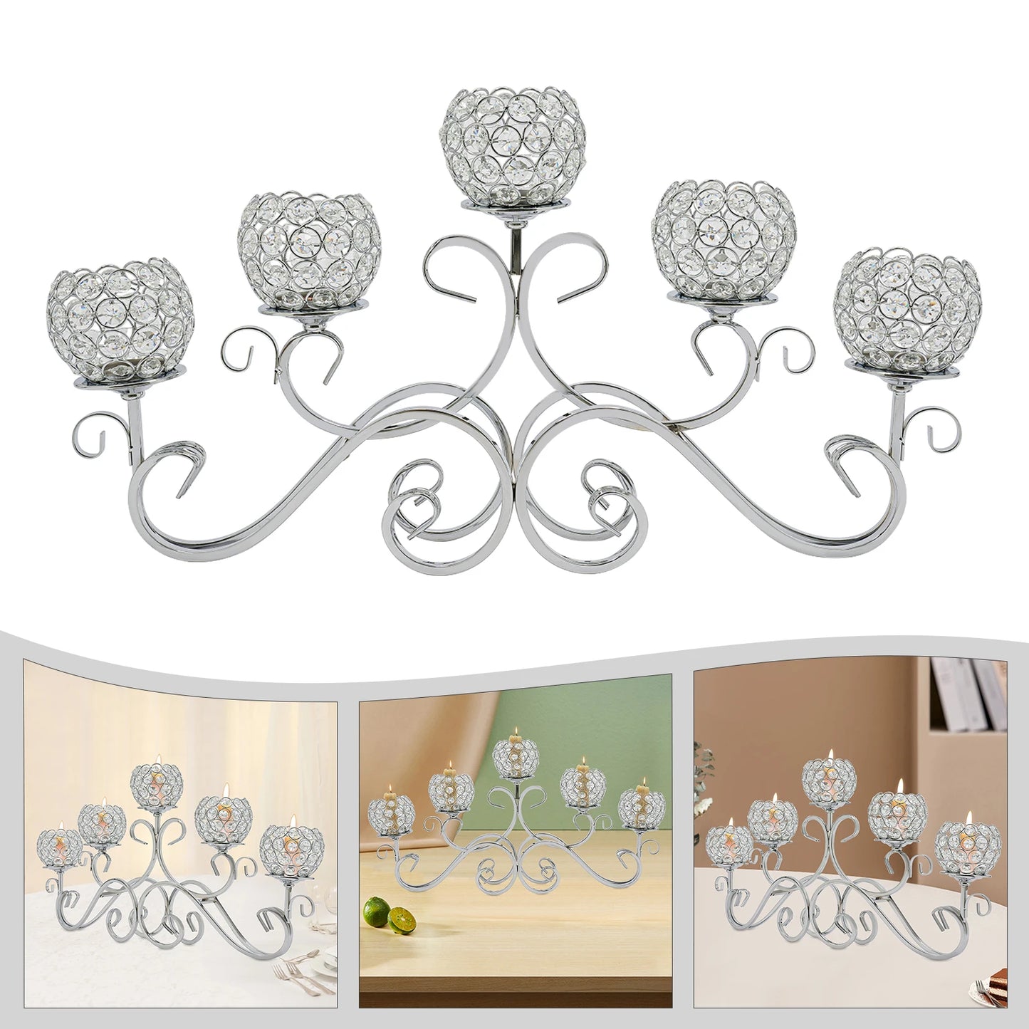 Candle 5-Arm Crystal Candle Holder Iron and K9 Crystal Stand