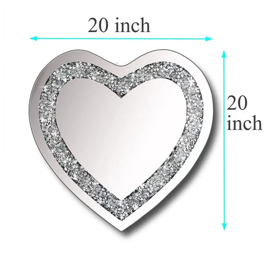 Crystal Crush Diamond Heart Shaped Silver Wall Mirror Frameless
