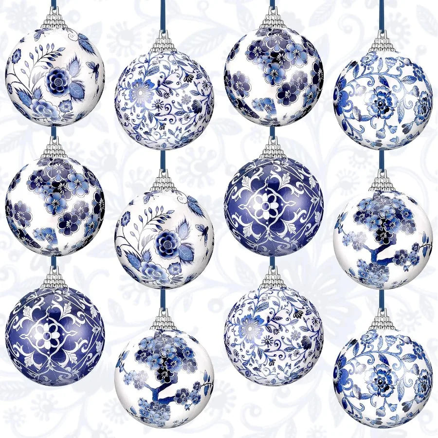 12-Piece Chinoiserie Christmas Ornaments With Premium Ribbon For Tree Decorations
