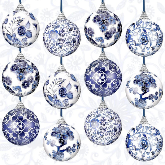 12-Piece Chinoiserie Christmas Ornaments With Premium Ribbon For Tree Decorations
