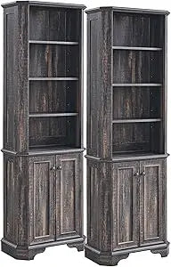 MKDK 6 Tier Bookshelf Set of 2 with Doors and Shelves