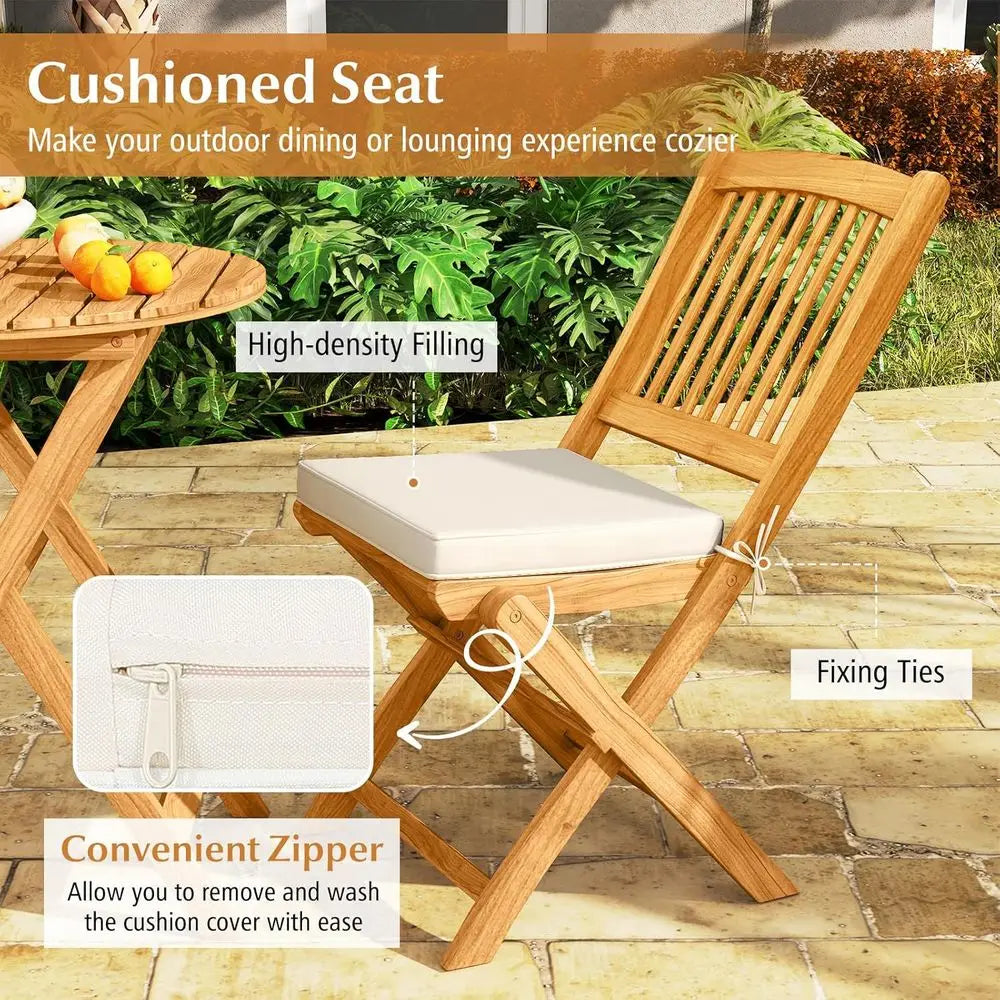 Acacia Wood Patio Bistro Set With Cushions Table And Chairs