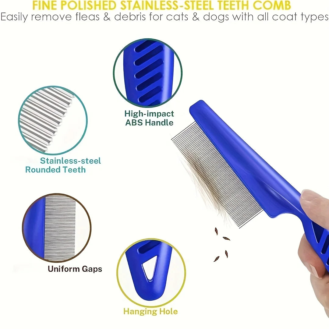 Stainless Steel Flea and Lice Grooming Comb for Dogs and Cats 4 Pack