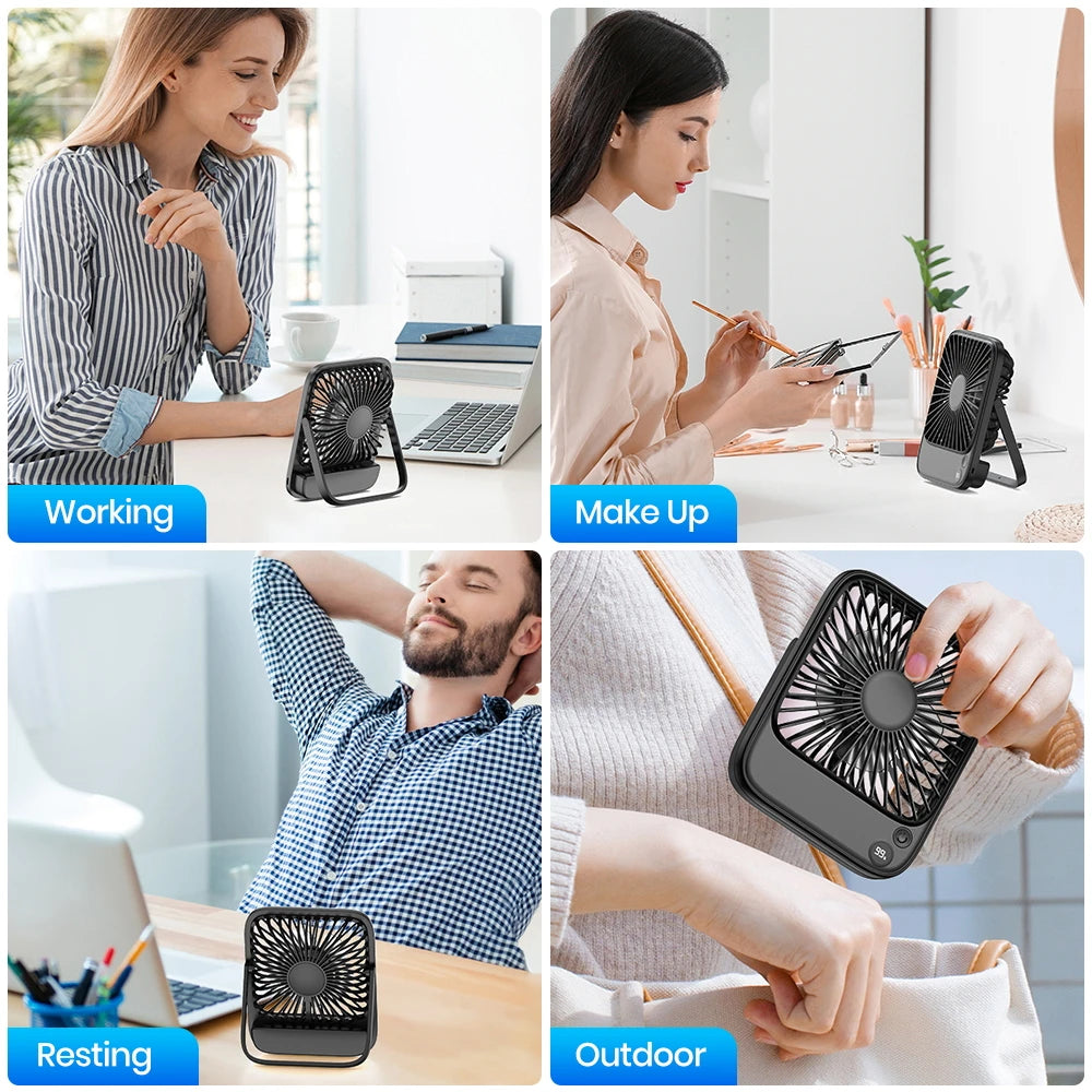 TOPK Rechargeable Portable Fan 2000mAh USB Desk Fan For Camping