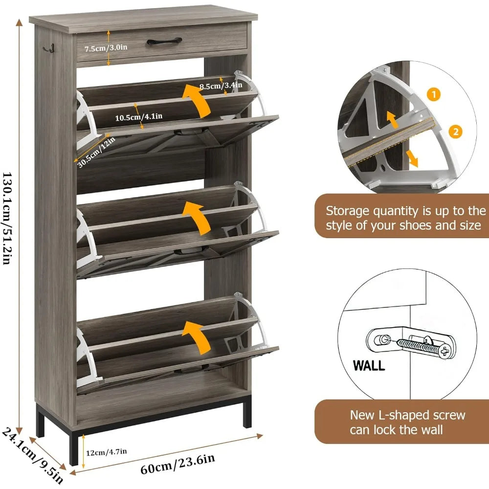 Hign-concerned Freestanding Narrow Shoe Cabinet 3 Drawers
