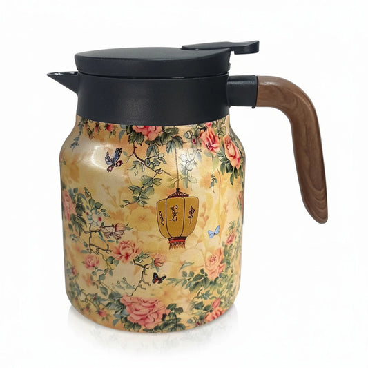 Stainless Steel Insulated Floral Pattern Teapot With Built In Infuser