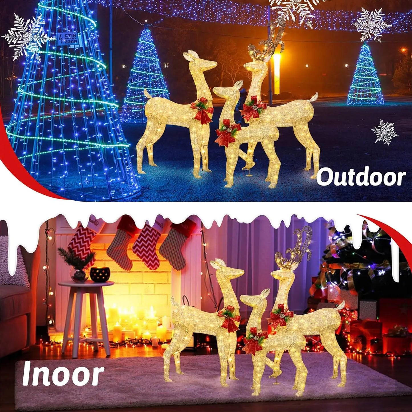Electronic 3D Reindeer Outdoor Christmas Deer Lighted Yard Decor