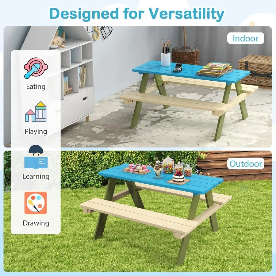 XIUWO Kids Picnic Table with Benches Outdoor Patio Set