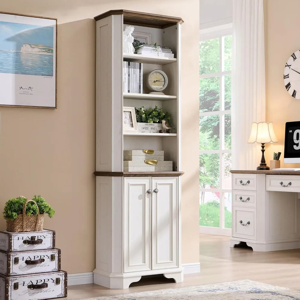 MKDK 6 Tier Bookshelf Set of 2 with Doors and Shelves