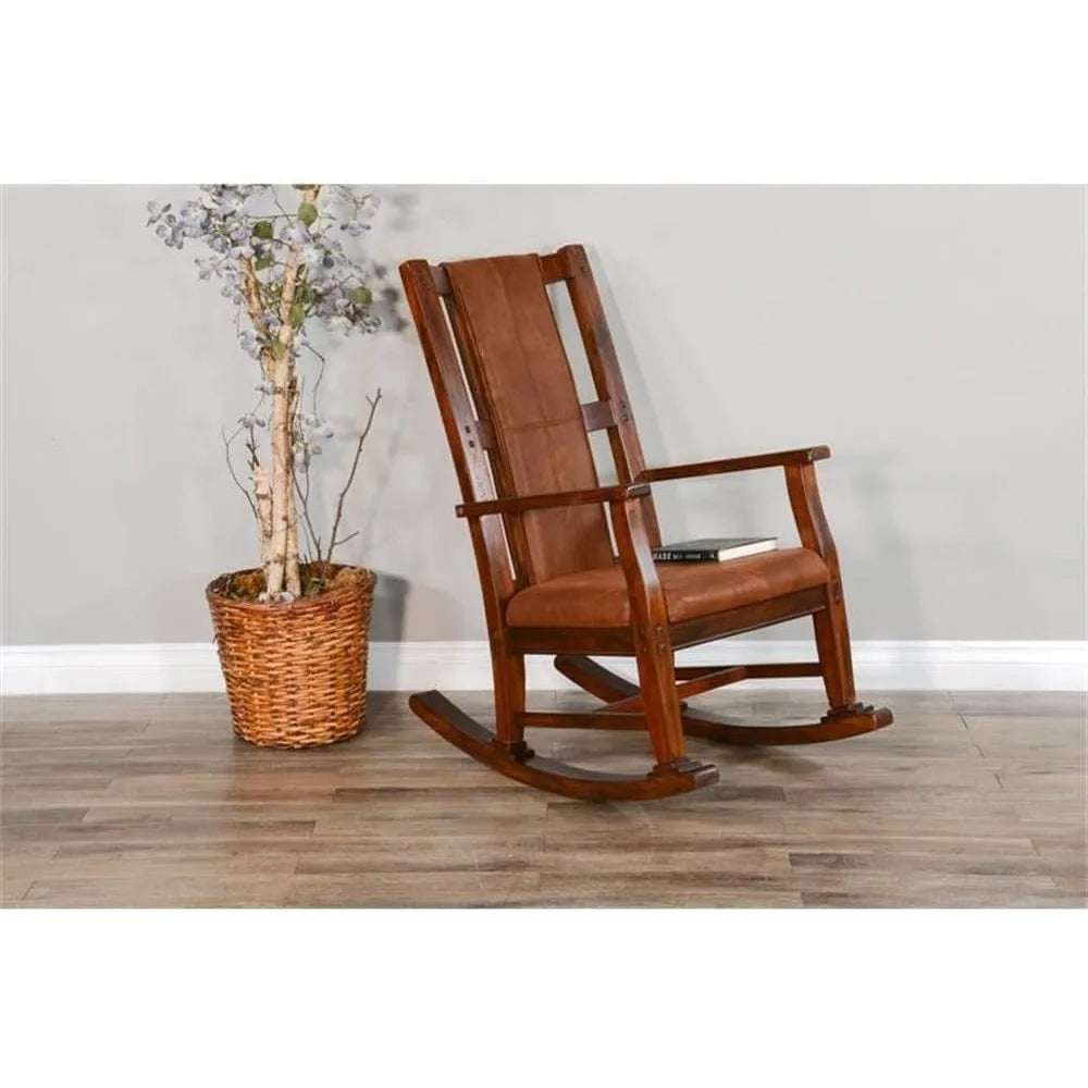 DAFIFY Farmhouse Mahogany Wood Rocking Chair For Living Room