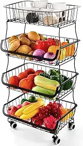 4 Tier Stackable Metal Wire Fruit and Vegetable Storage Basket