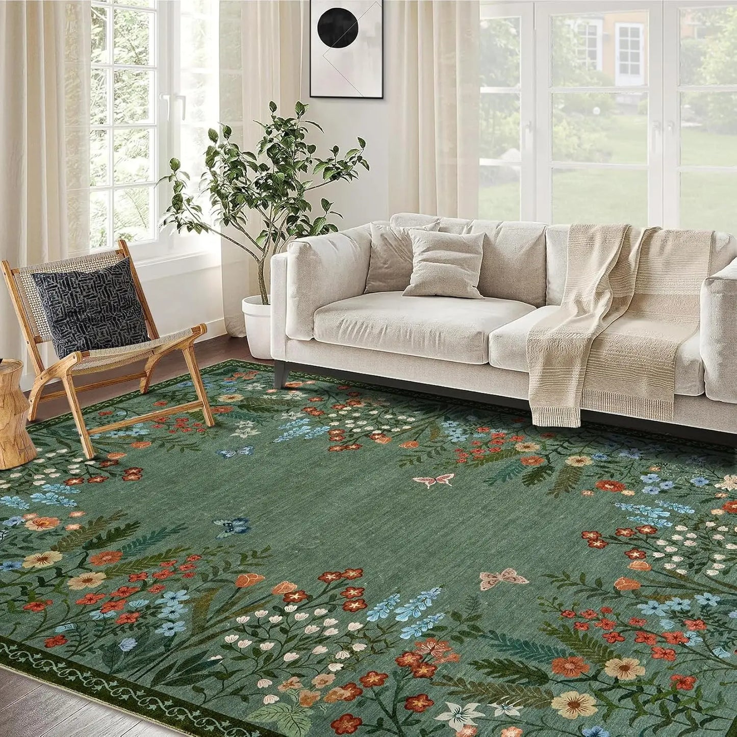HiMISSH Floral Washable Rug for Entryway Non Slip Indoor Carpet