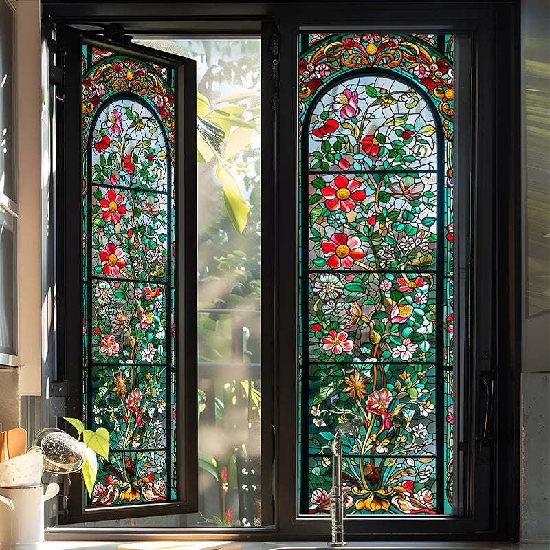 European Retro Tracery Glass Sticker Rose Pattern Stained Glass Film