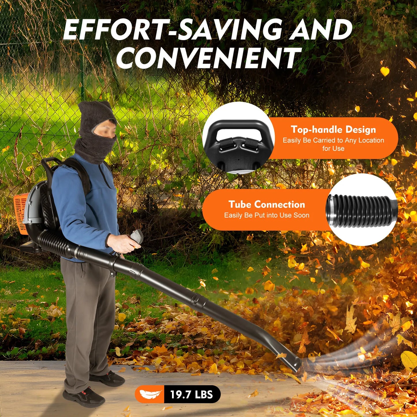 Bymaocar Gas Leaf Blower 2 Stroke Backpack Blower 6800 RPM