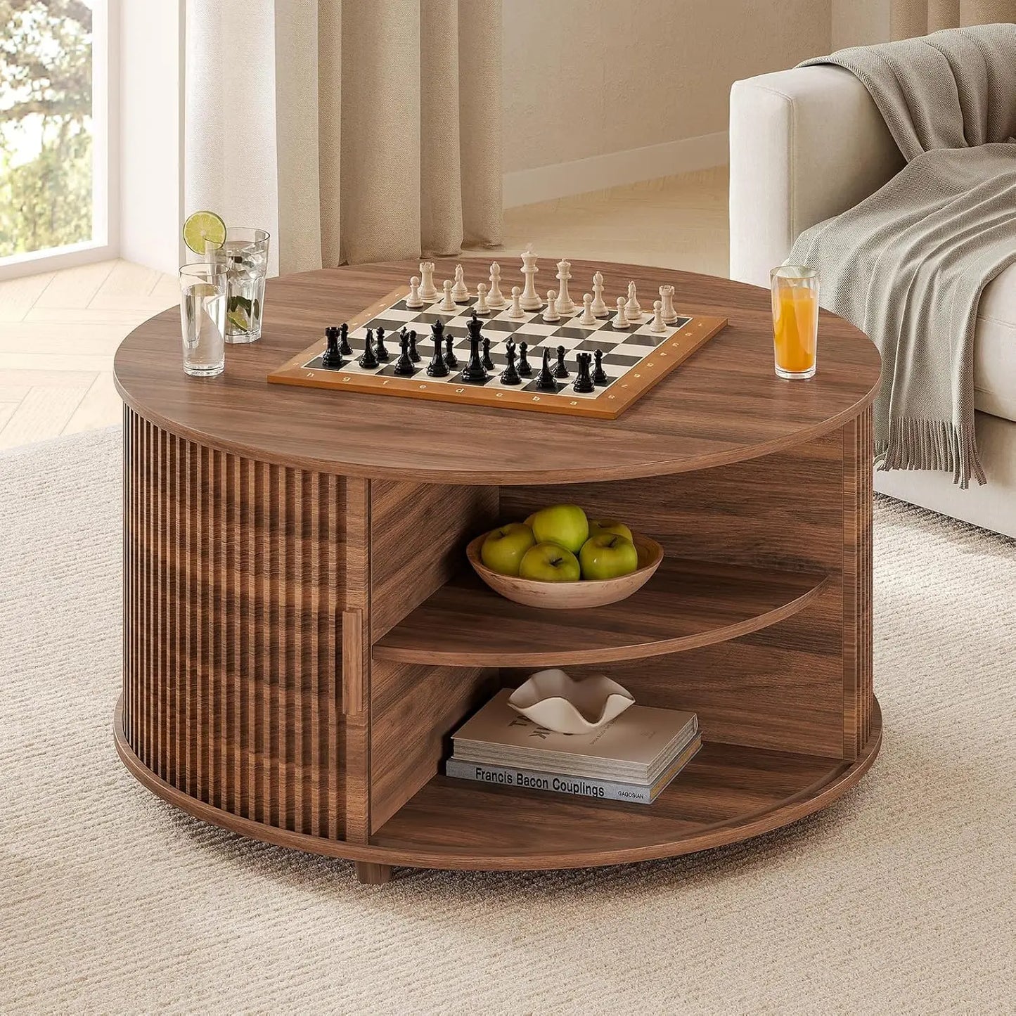 Guangbai Round Lift Top Coffee Table Modern Minimalist Living Room