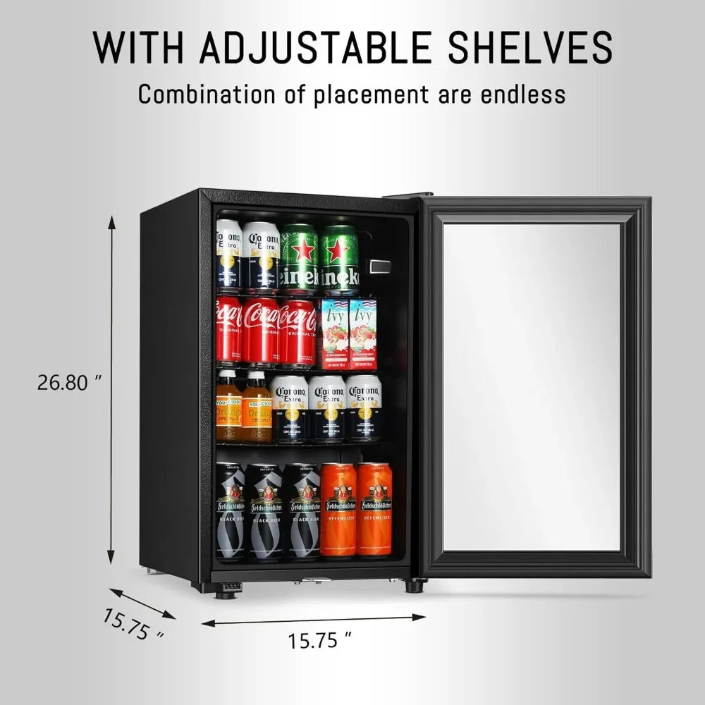 Freestanding Beverage Refrigerator For Office Bar Home With Glass Doors