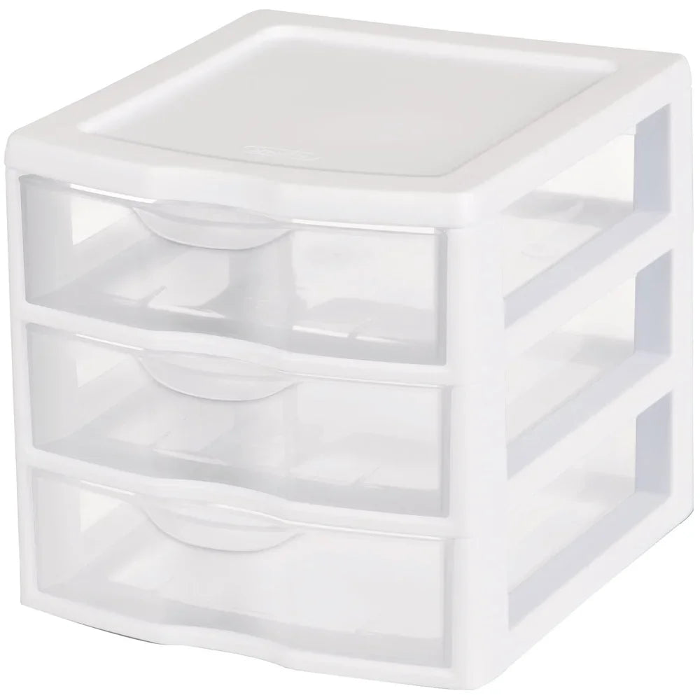 NONECN 3 Drawer Plastic Stackable Storage Organizer With Clear Front