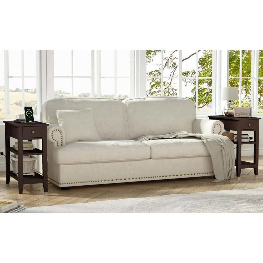 Narrow End Table Pair With USB Ports And Hidden Drawer