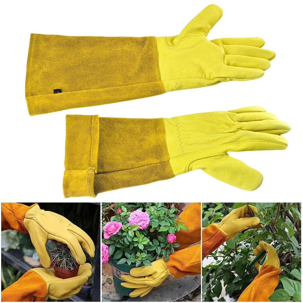 Long Thorn Proof Gardening Gloves With Leather Forearm Protection