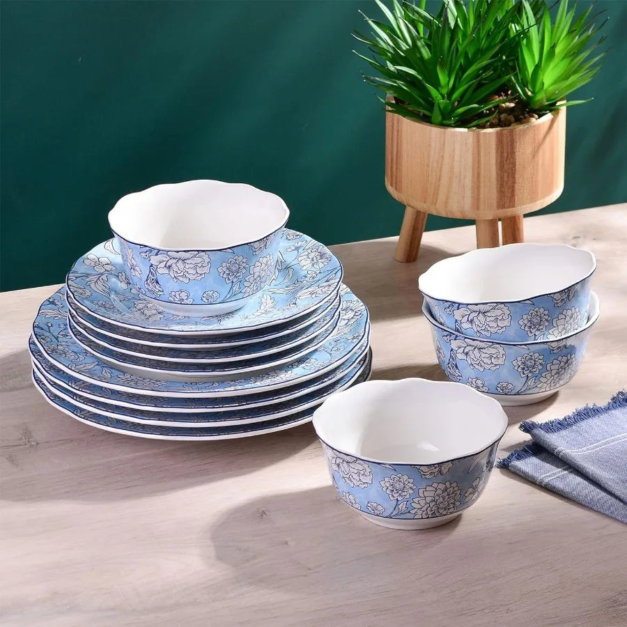 High-Concerned Porcelain Dinnerware Set For 4 With Floral Pattern