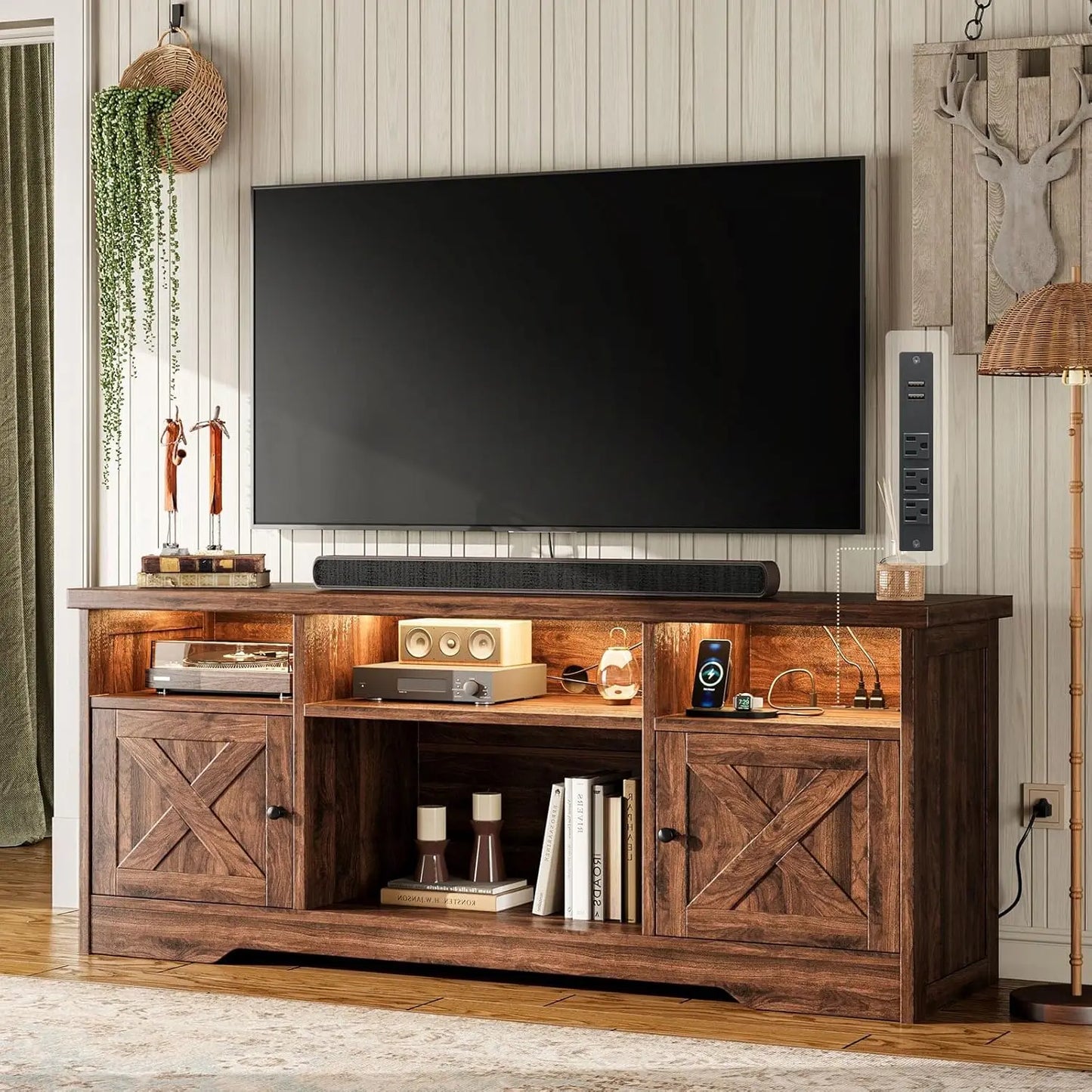 General Use TV Stand Farmhouse Center With Power Outlet