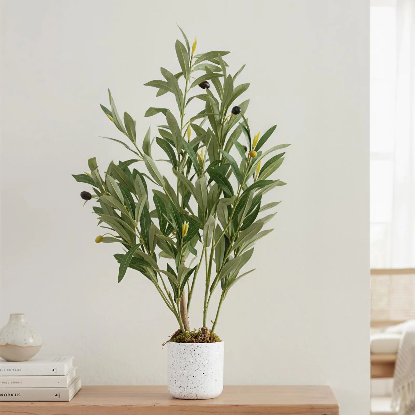 HiMISSCN Faux Olive Tree In Pot Artificial Indoor Plant Decor