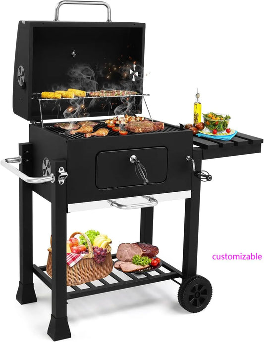 XMSJ Barrel Charcoal BBQ Grill With Adjustable Tray