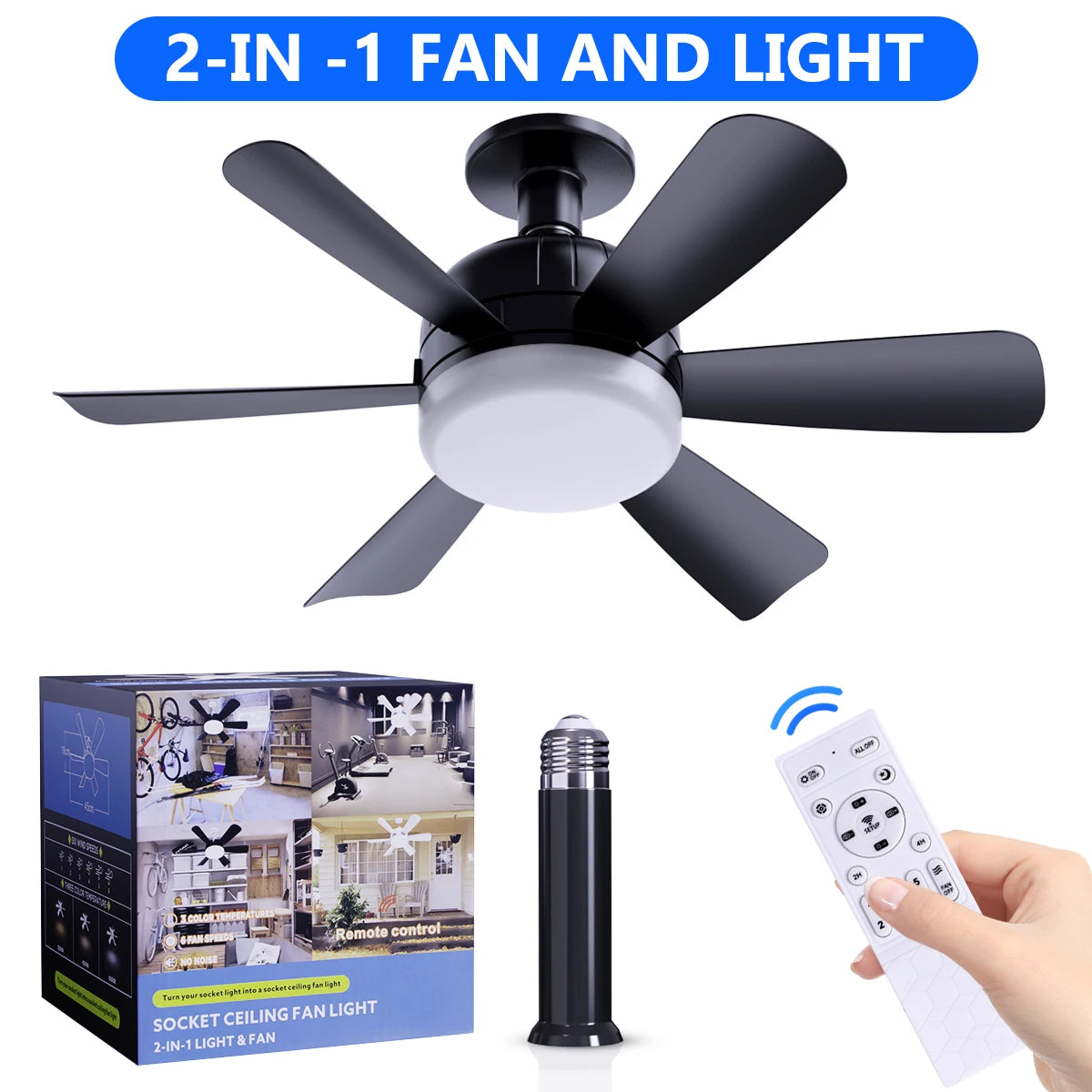 Mexllex LED Ceiling Fan Light E26 Remote Dimmable 3 Colors