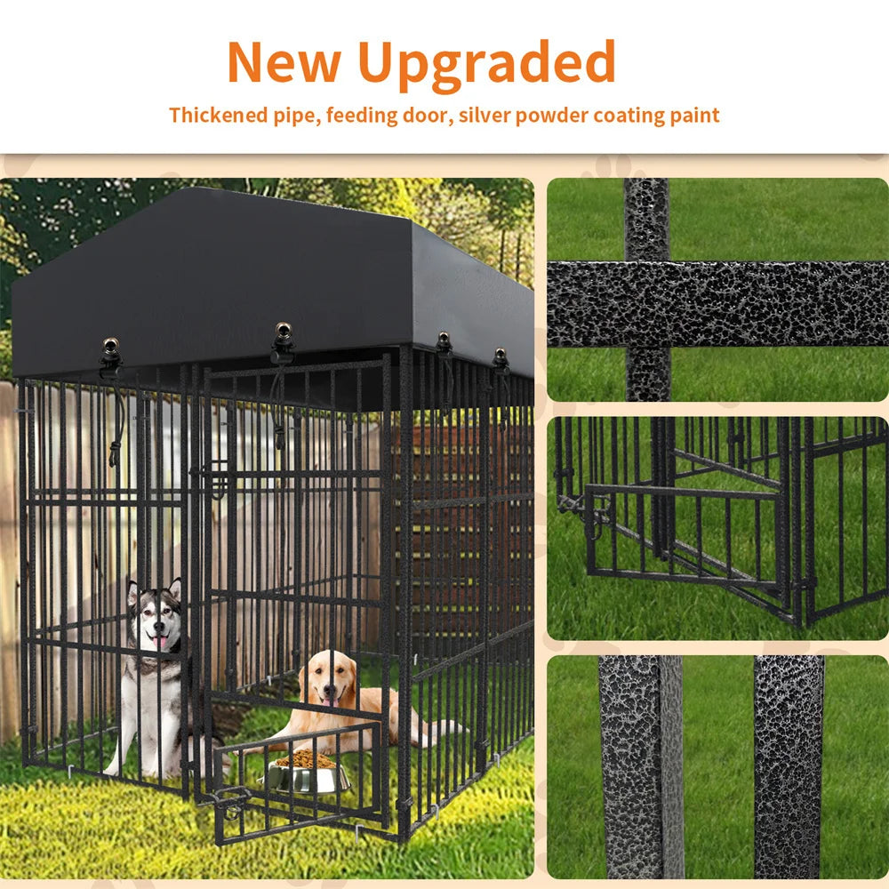 BORWAR Heavy Duty Large Dog Kennel Welded Metal Playpen Roof
