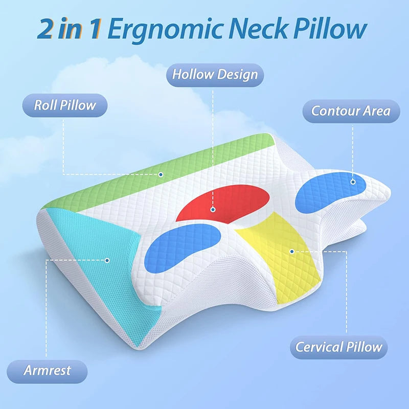 NONECN Memory Foam Cervical Pillow 2 In 1 Ergonomic Neck Support