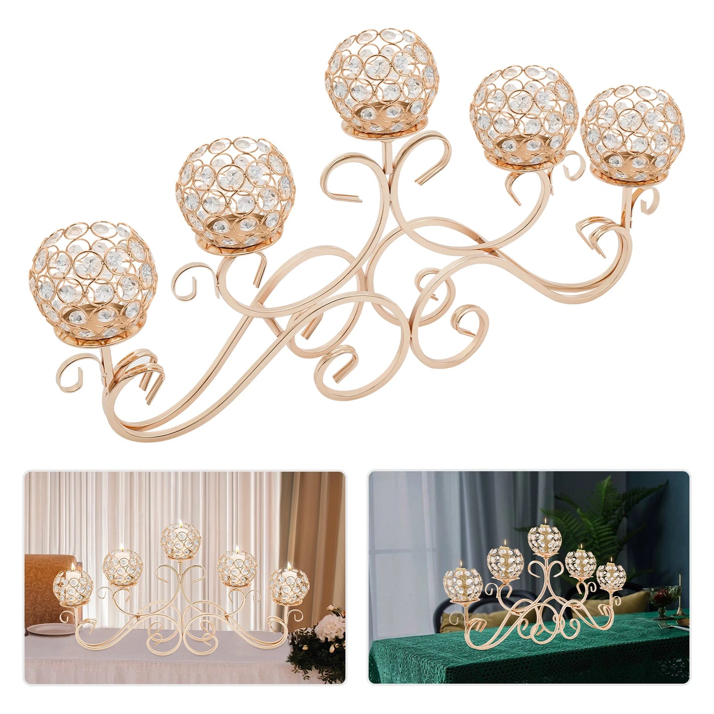 Candle 5-Arm Crystal Candle Holder Iron and K9 Crystal Stand