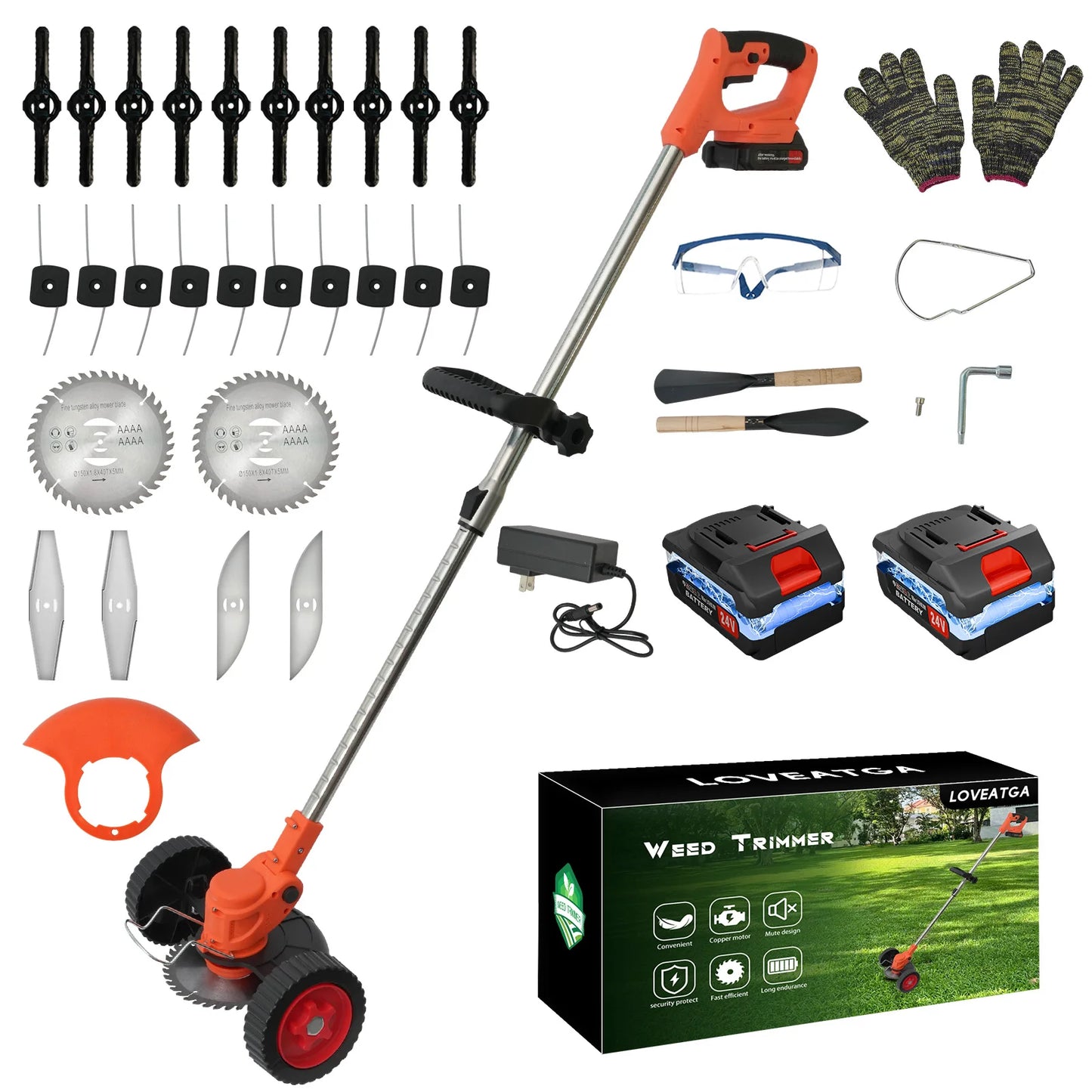 Cordless 3 In 1 Grass Trimmer Edger Mower With 2x2Ah Batteries